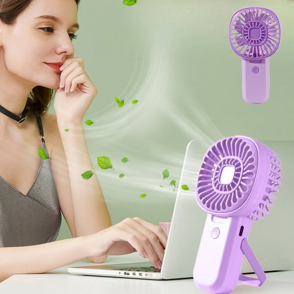 Summercome Mini Handheld Fan, Portable Small Fan with Supportable Hook, USB Rechargeable Personal Fan, Desktop 3-speed Handheld Fan, Continuity Suitable for Summer Travel Camping Outdoor Kids (Purple)