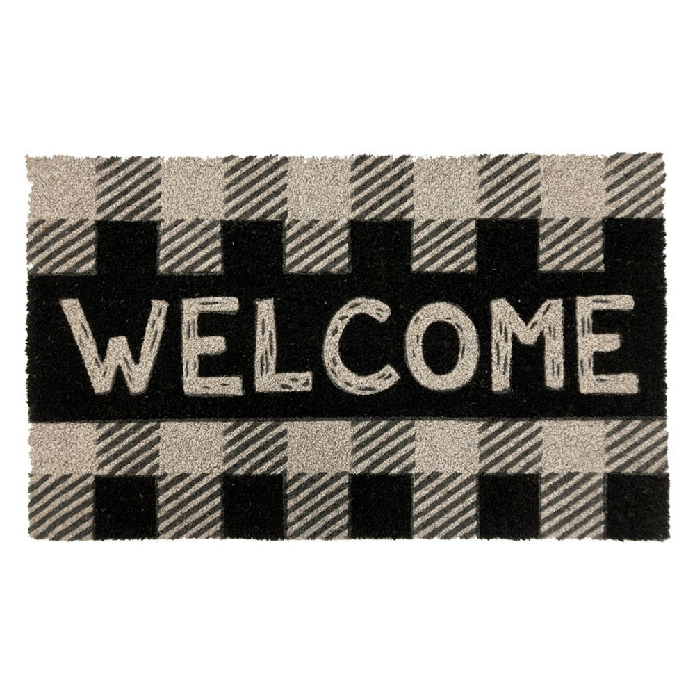 Checkered Coir Doormat Natural Fiber Black and White Plaid 18
