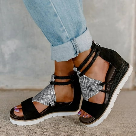 

HIMIWAY Sandals Women Women s Sandals Women’s Wedge Heel Open Toe Fish Mouth foreign Trade Roman Style Sandals Shoes Black 40
