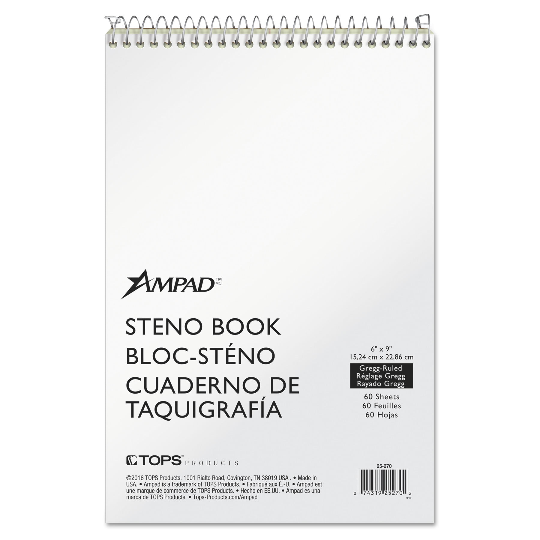 20 lb Gregg White Ampad Spiral Steno Book 6 x 9 70 Sheets 6 Pads/Pack 