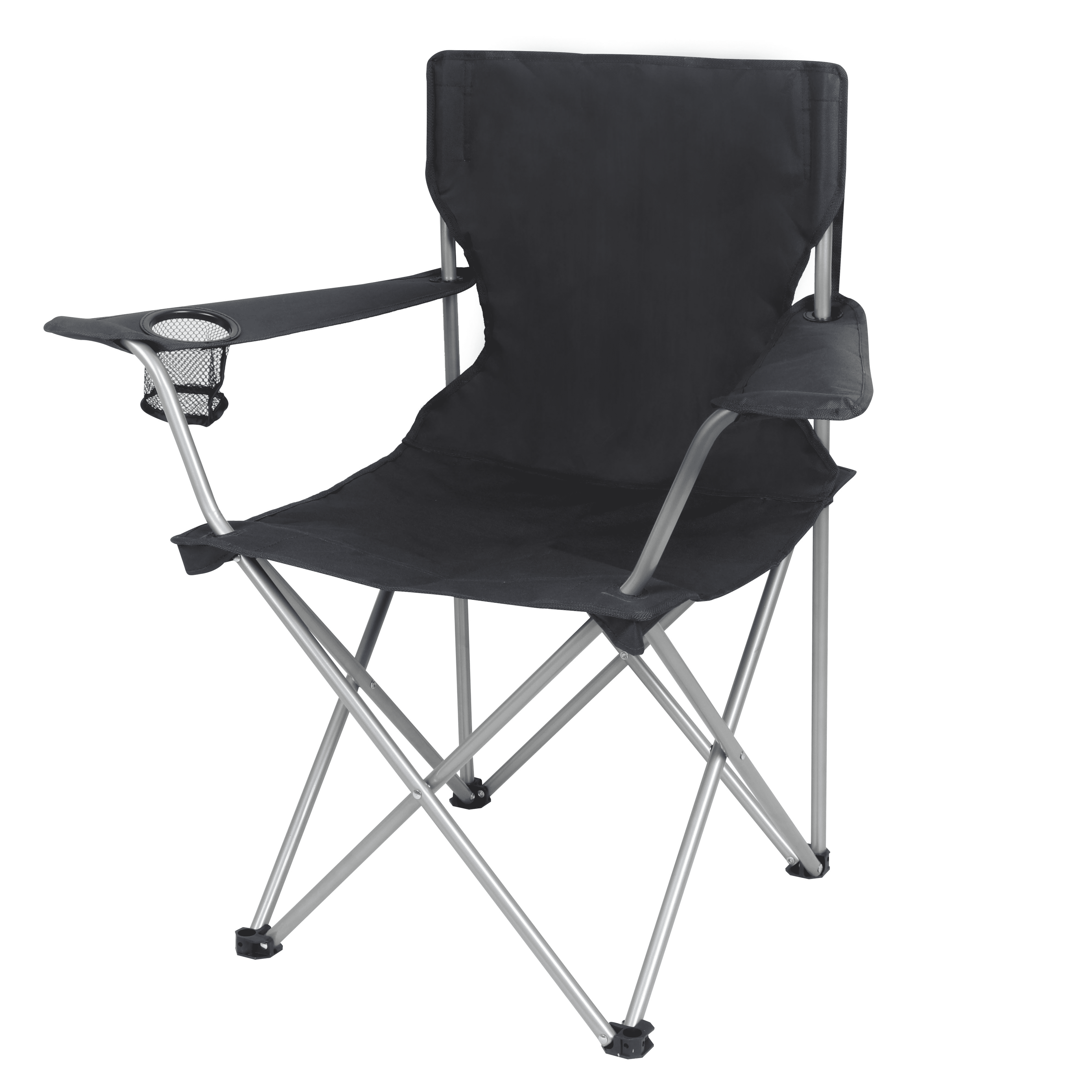 (2 pack) Ozark Trail Quad Folding Camp Chair with Cup Holder, Black