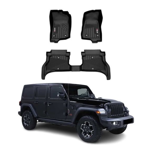 OMAC Premium Floor Mats Liner for Jeep Wrangler 4xe 2021-2024 Heavy Duty Black