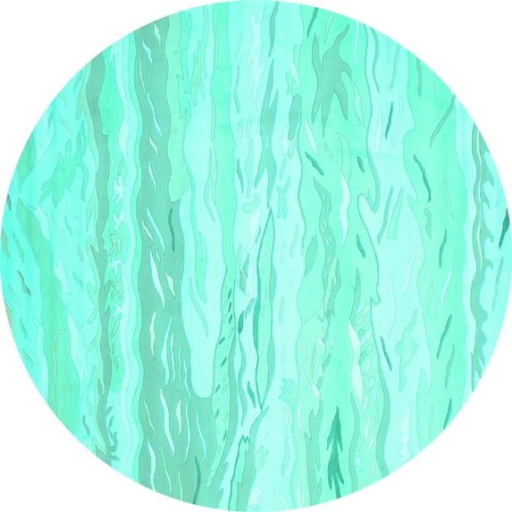Ahgly Company Machine Washable Indoor Round Abstract Turquoise Blue Contemporary Area Rugs, 4' Round