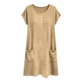 thumbnail image 6 of Womens Summer Dresses Round Neck Ruched Waist Dress Women's Summer Solid Color Casual Round Neck Short Sleeved Dress Khaki L, 6 of 7