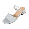 thumbnail image 2 of Samdudou Dress Shoes for Women Open Toe Slide Sandals Low Block Heel Two Strap Design Textured Wide Instep Band and Thin Metallic Accent Ankle Slip On Footwear, 2 of 9