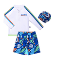 thumbnail image 2 of Gelikeya Boys Swimsuits Swim Set Long Sleeve Rash Guard Swim Trunks with Hat 3 Piece Sun Protection for Kids Z03 Blue, 4-5 Years, 2 of 7