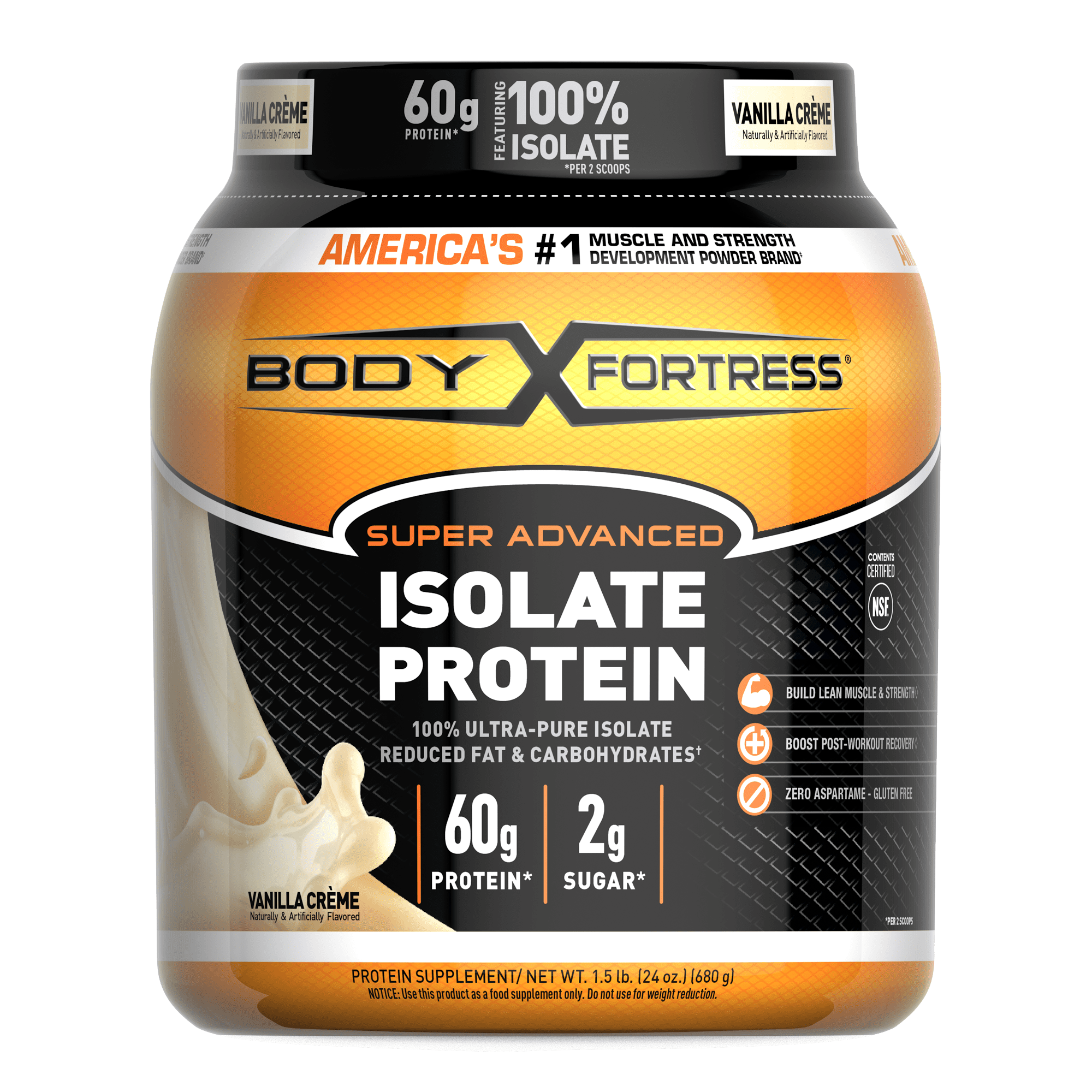 Body Fortress Whey Isolate Protein Powder, 60g Protein, Vanilla, 1.5 lbs.