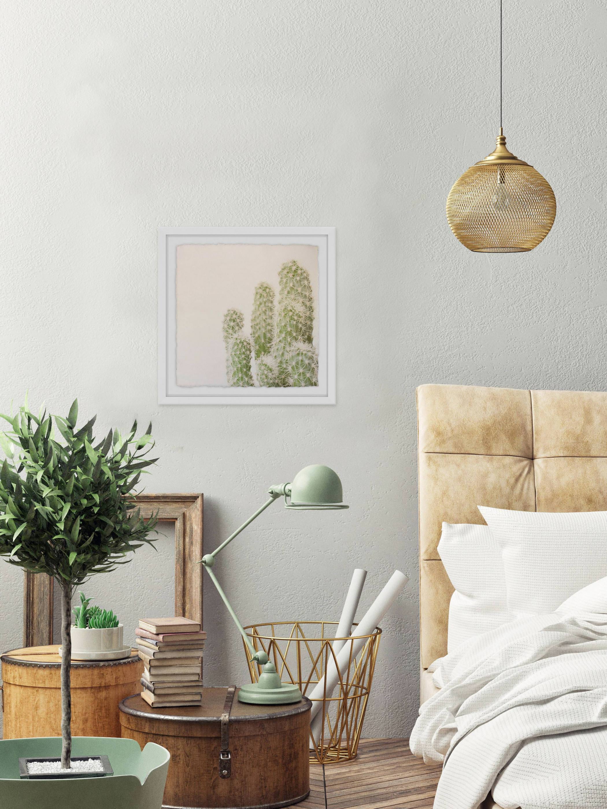 White Fuzzy Cactus Framed Painting Print