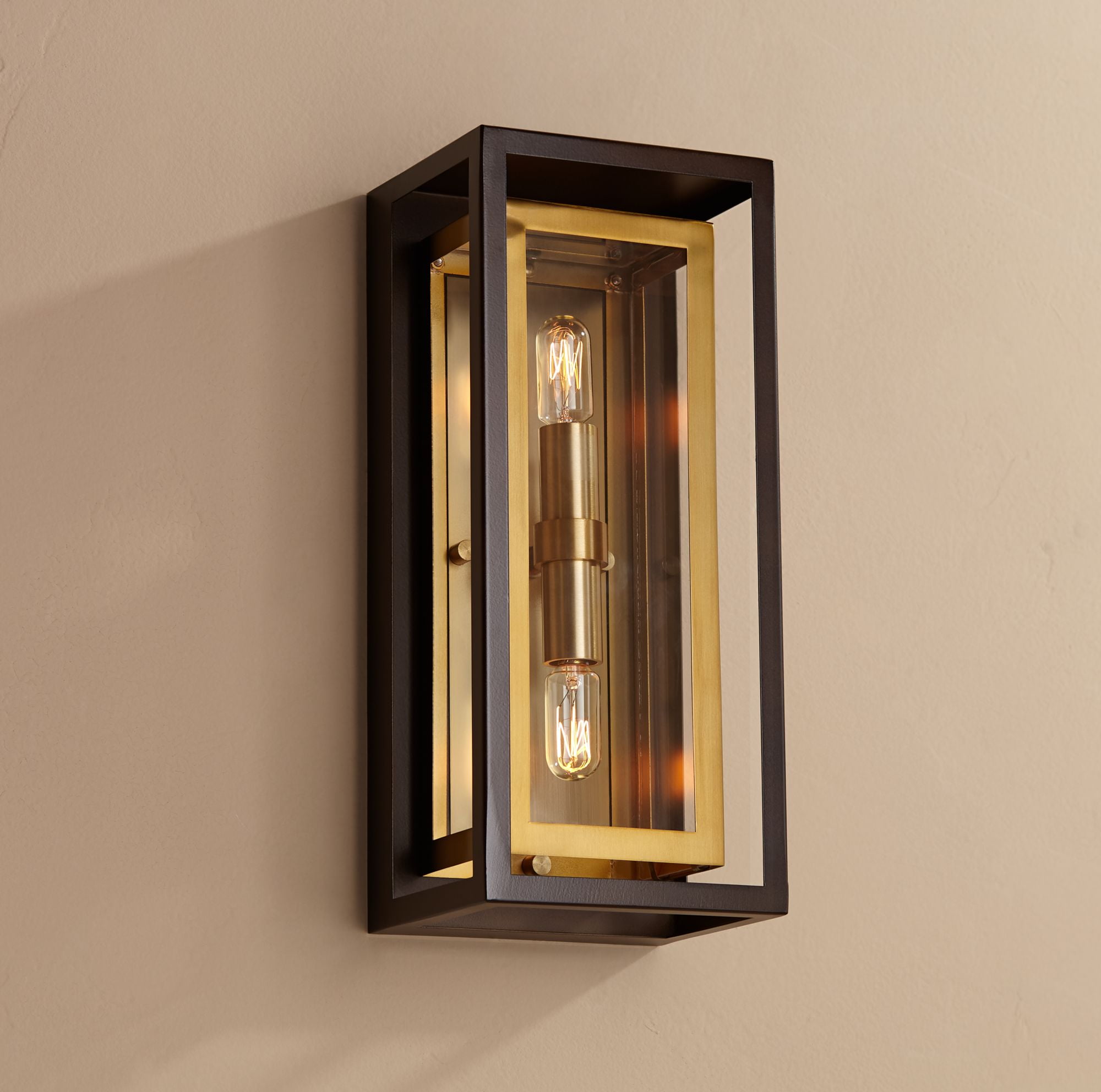 Possini Euro Design Modern Outdoor Wall Light Fixture Oil Rubbed Bronze  Brass 14