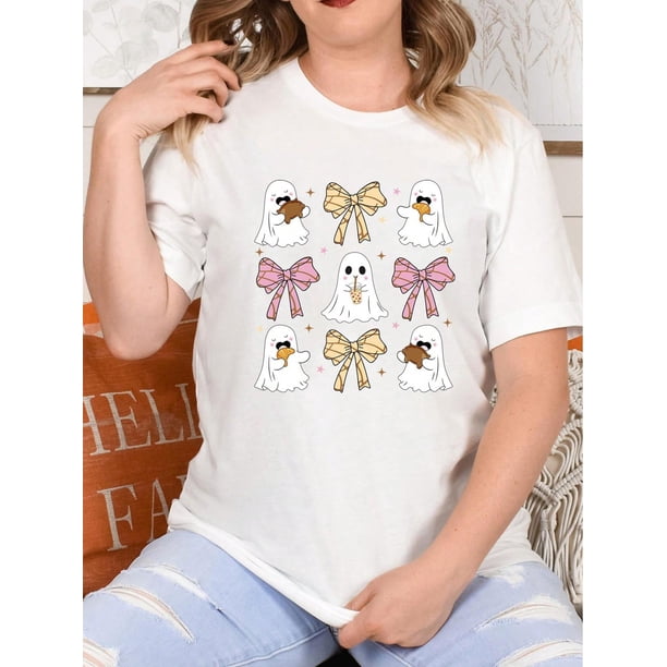 Camiseta unisex "Fantasmas encantadores con lazos" para mujer, ideal para todas las edades, con un diseño único y divertido, de corte holgado. Ideal para adultos, hombres, mujeres, adolescentes y jóv
