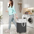 thumbnail image 3 of 75L Large Capacity Rolling Hamper, Collapsible Laundry Basket with 4 Wheels for Home Bathroom Dorm, Waterproof PEVA, Compact Foldable Design, Gray, 3 of 6
