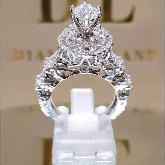 14K Gold Plated Cubic Zirconia Ring with Round Cut  Diamond Multi Row Ring Eternal Engagement Wedding Ring with Infinite Elements Inset（Size 7）