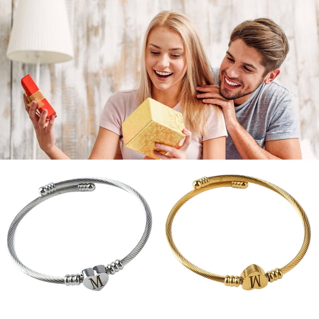 Pulsera De Manguito Retorcido, Letra De Decoración Del Corazón Grabado 2pcs Pulsera De Cable Retorcido Titanio Resistente Ajustado Para Hombres Diarios Para Hombres