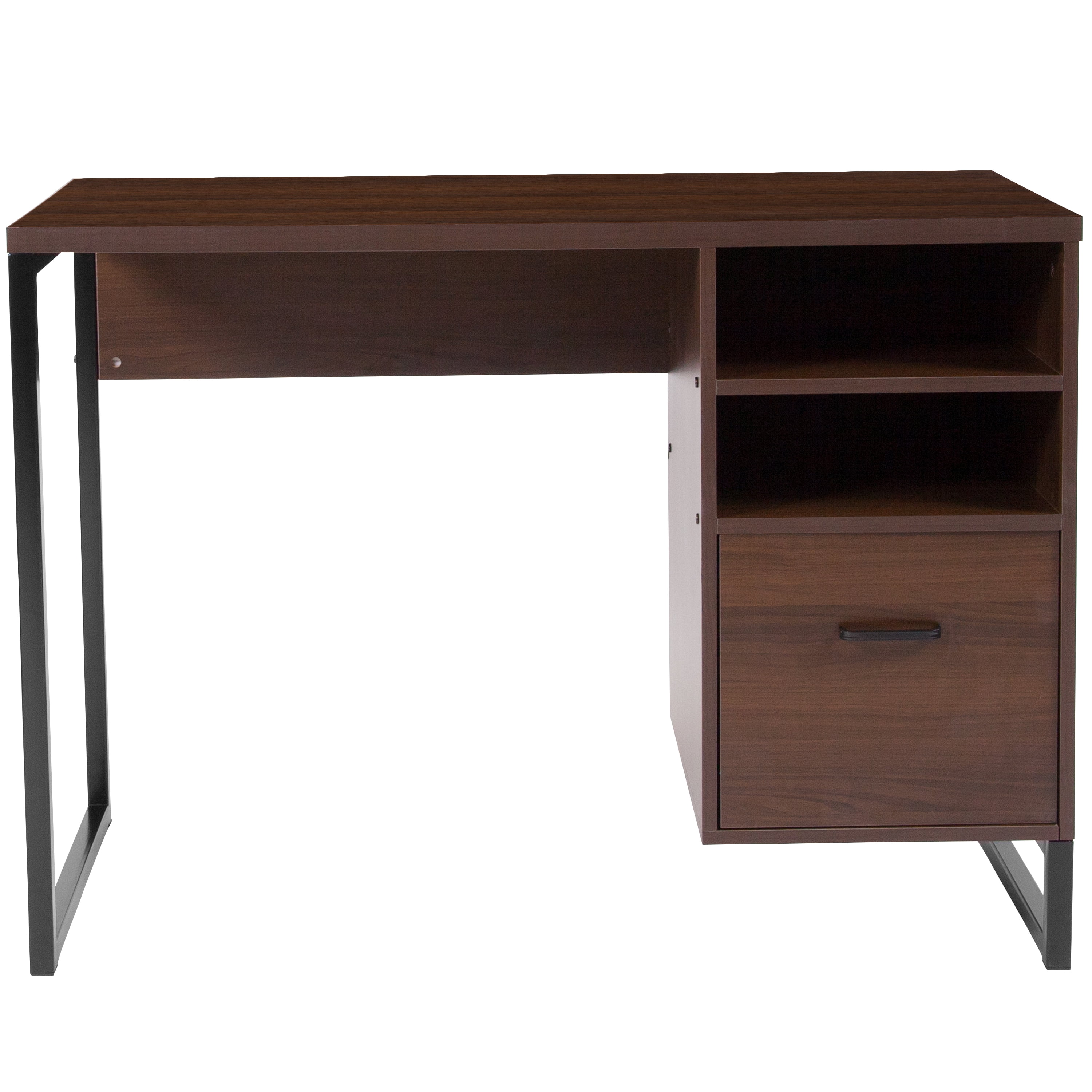 Flash Furniture Bartlett Dark Ash Wood Grain Finish Computer Desk with  Drawers and Black Metal Legs