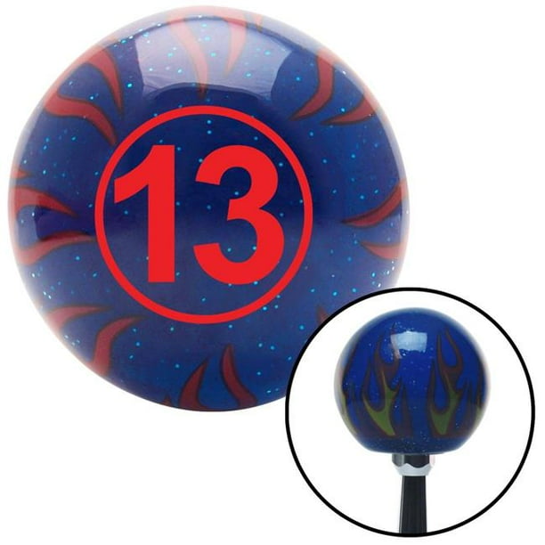 Boule Rouge N° 13 Bouton de Changement de Vitesse en Flocons de Métal Bleu Flamme avec M16 x 1,5 Insert Levier de Vitesses Auto Brody