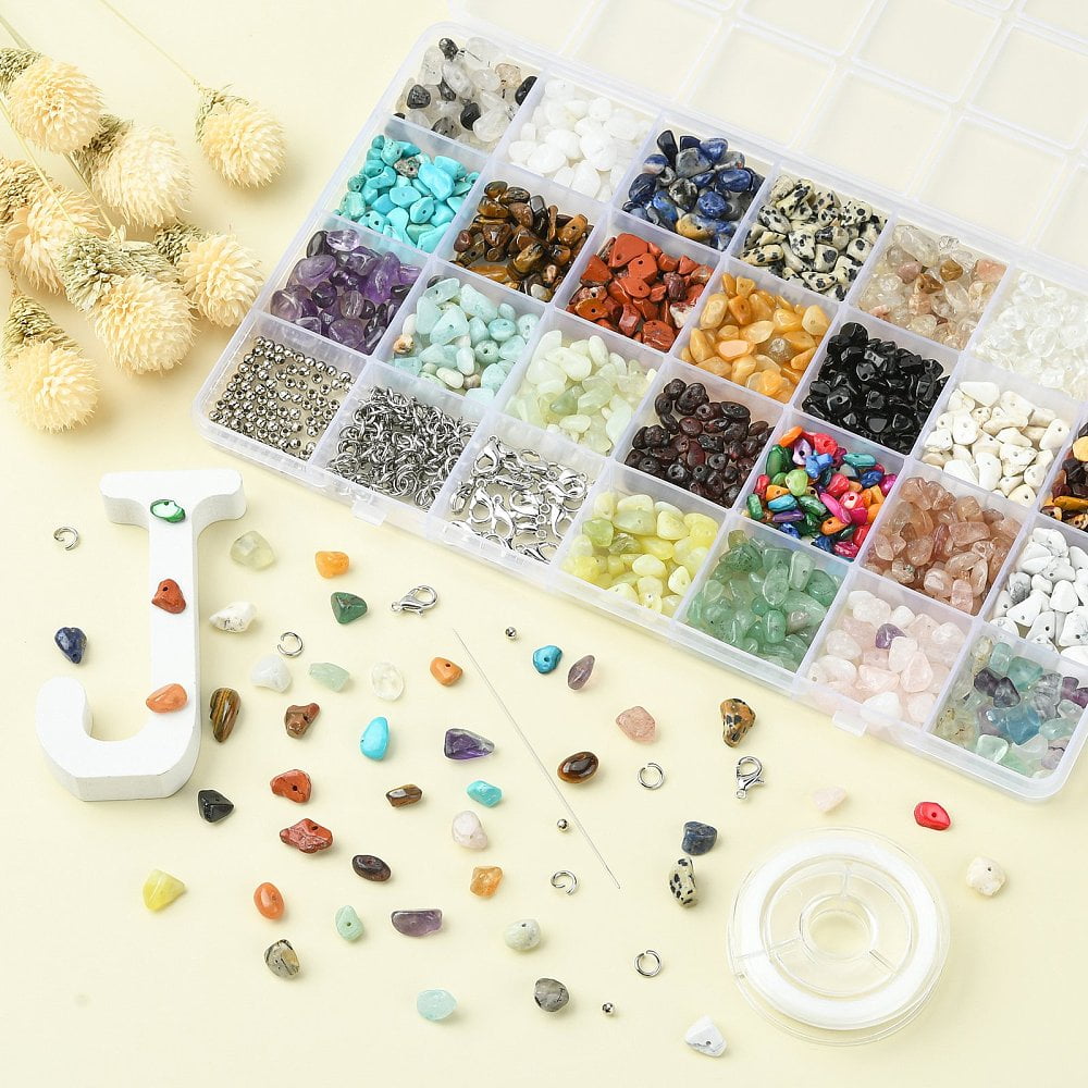1Bag DIY Mixed Stone Bracelet Making Kit Including Gemstone & Natural Shell Chips Beads Alloy Clasps