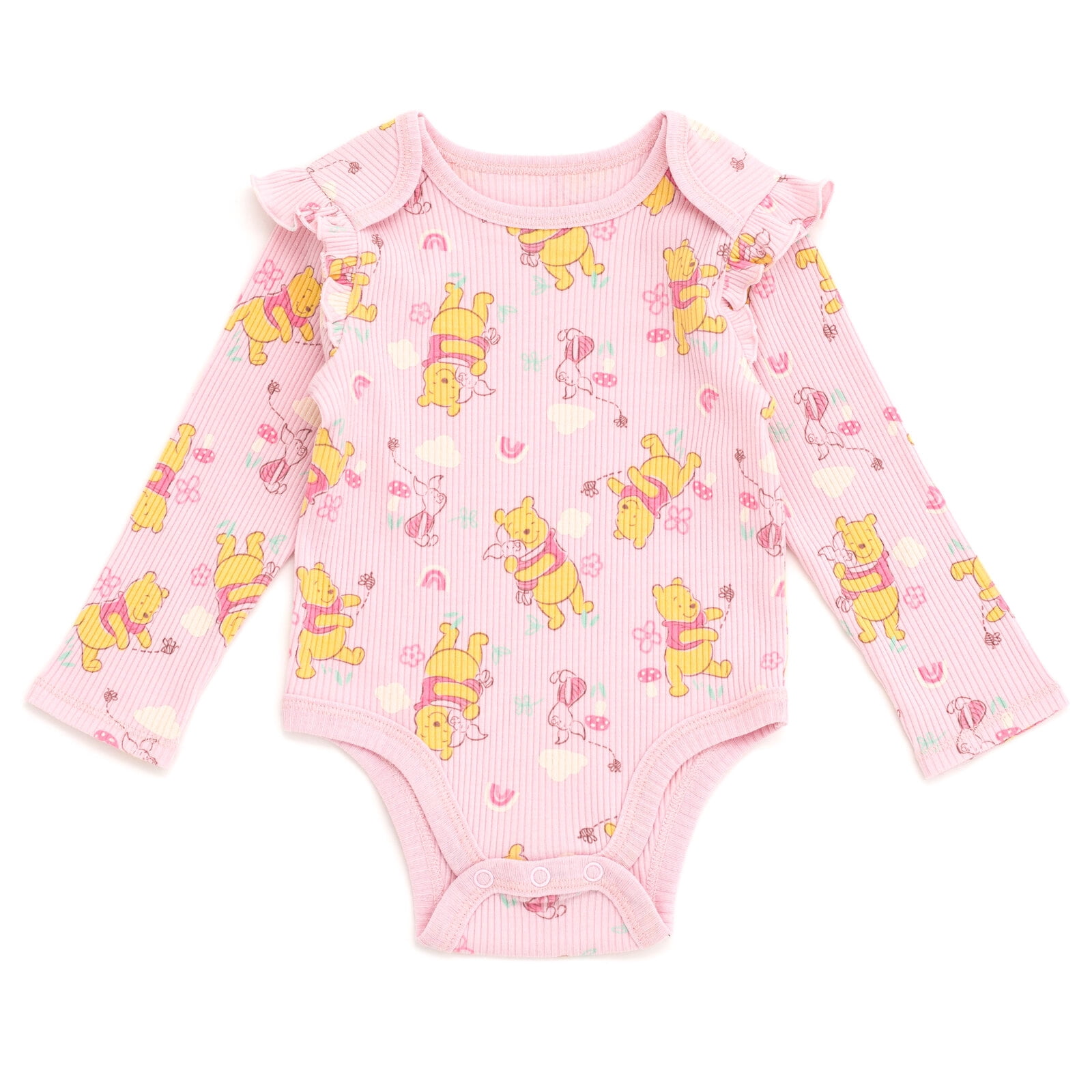 Disney Winnie the Pooh Piglet Ribbed Bodysuit, Jogger Pants and Headband 3 Piece Outfit Set Newborn to Infant