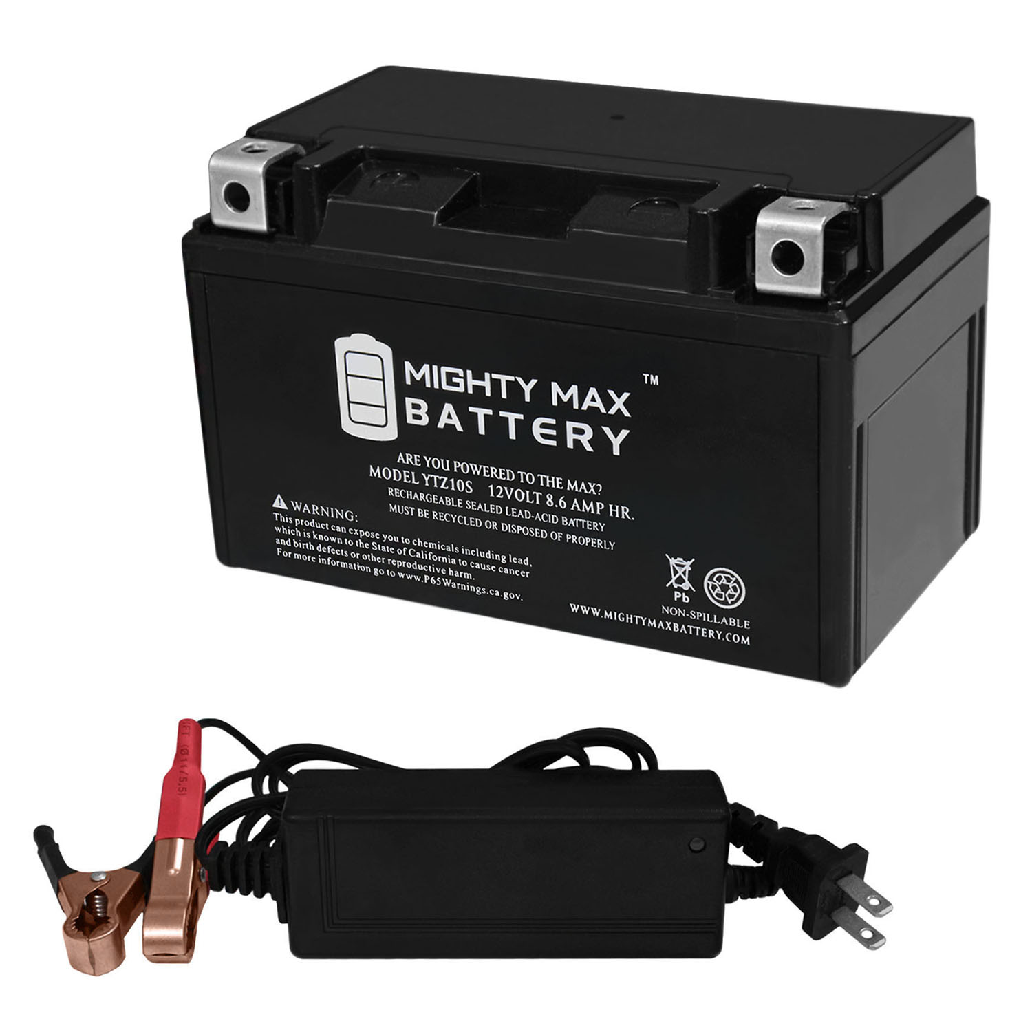 YTZ10S Battery Replaces Duralast Motorcycle GTZ10S-BS + 12V 2A Chargr - image 1 of 6
