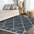 thumbnail image 5 of JONATHAN Y MERCER SHAG 8 x 10 Area Rug, Mercer Plush Tassel Moroccan Geometric Trellis - Blue/Cream, MCR101A-8, 5 of 9