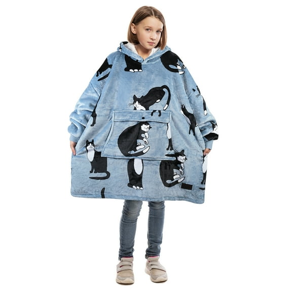 Catalonia Oversized Blanket Sweatshirt, Sherpa Fleece Hoodie, Super Soft Warm Comfortable Pullover with Large Front Pocket for Boys Girls Teens Kids(7-13 yr)