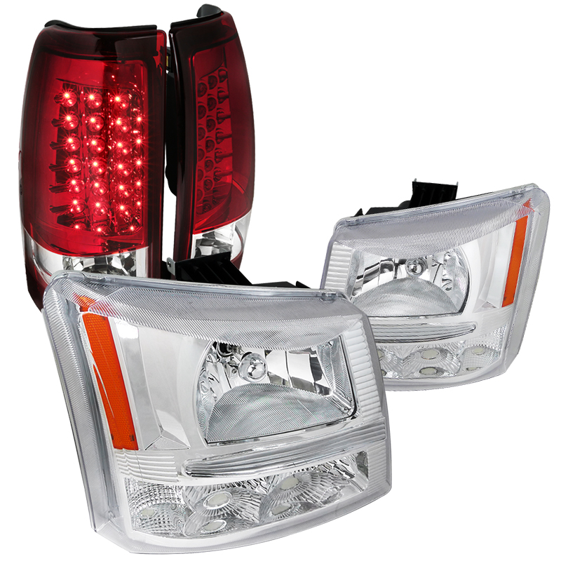 Spec D Tuning Compatible With 03 06 Chevy Silverado 2in1 Chrome Clear Head Bumper Lights Red Led Tail Lamp 04 05 Walmart Com Walmart Com