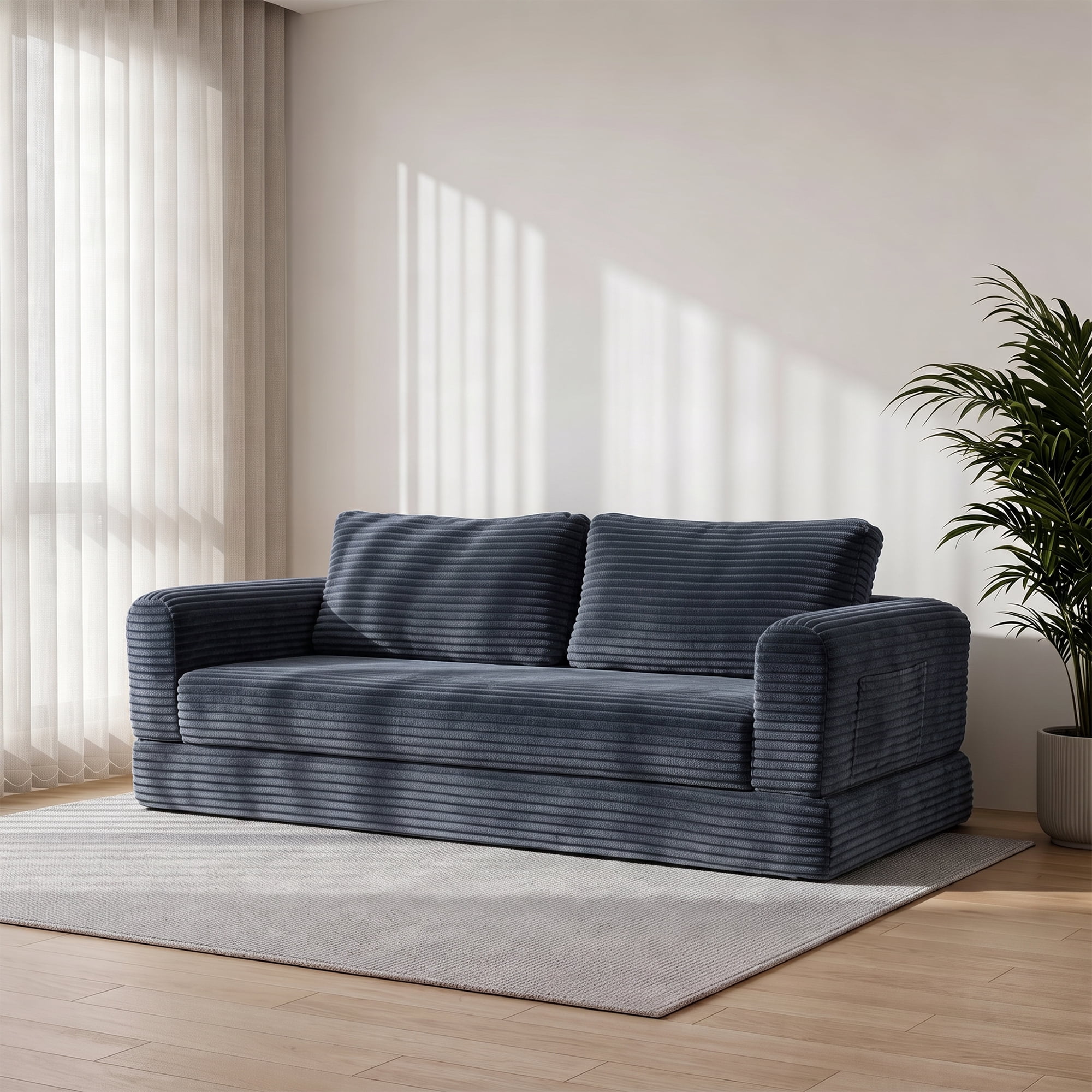 76" Convertible Futon Sofa Bed,Folding Boneless Floor Couch with Deep Seat,Cloud Corduroy Fold Out Sleeper Sofa with Memory Foam Cushion for Living Room,Bedroom,Dark Gray