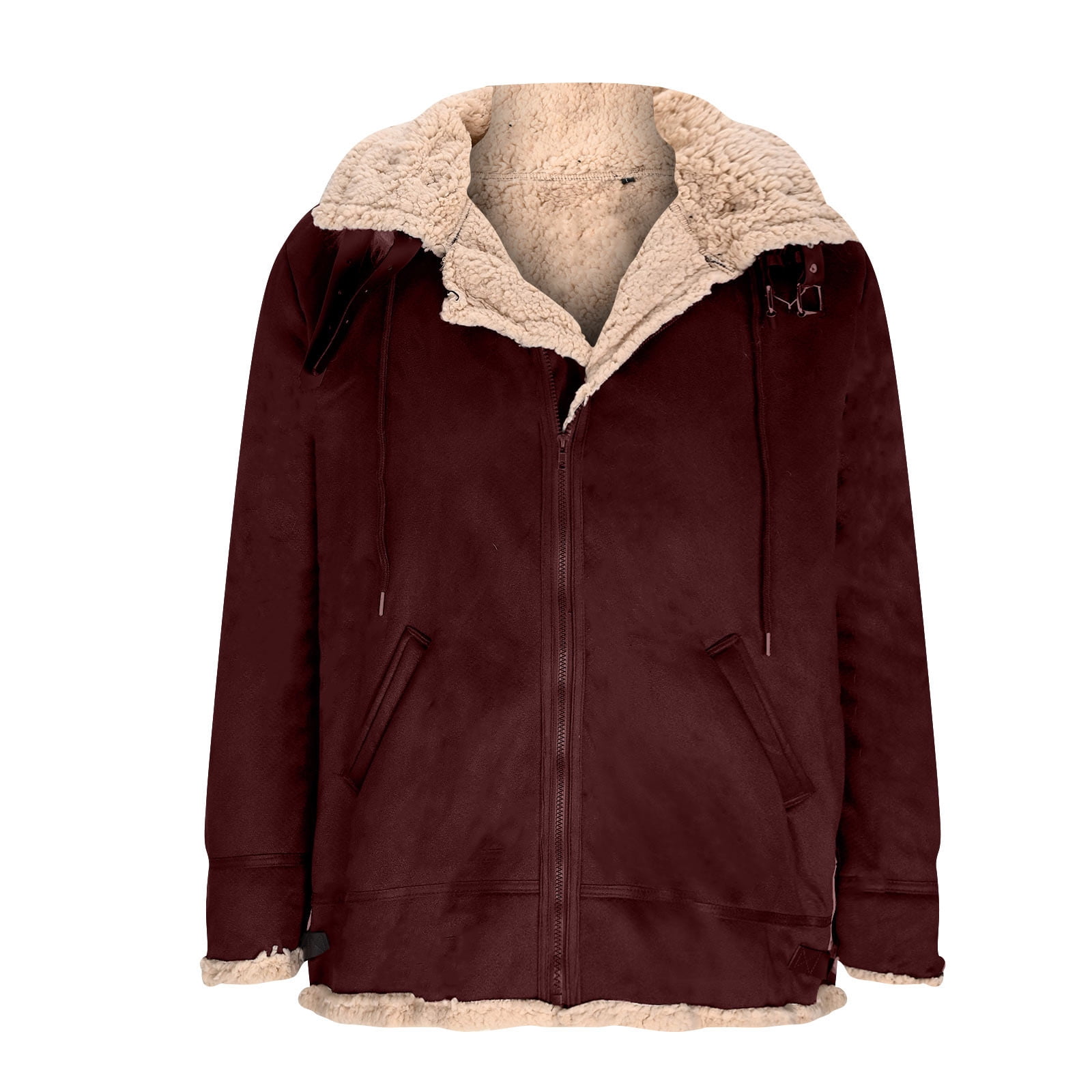 UQJfacai Mens Faux Suede Leather Jacket Sherpa Lined Collared Trucker Cargo Coat Winter Warm Thick Casual Outerwear with Pockets