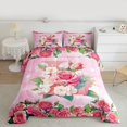 thumbnail image 2 of Homewish Initial L Letter Full Size Comforter Sets, Pink Watercolor Rose Floral Bedding Comforter Set, Glitter Stars Print Reversible Bedding Sets, Luxury Bedroom Decor, 3 Pieces, 2 of 8