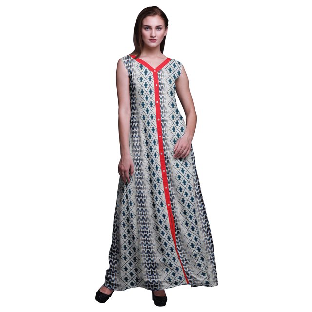 Bimba Robe Longue Décontractée d'Été Sans Manches à Fente avant Imprimée pour Femmes Shibori - Grande
