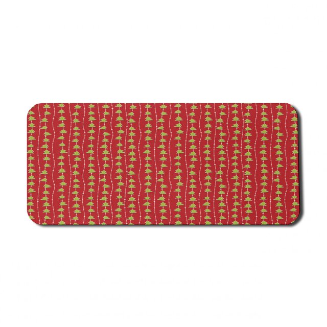 Christmas Computer Mouse Pad, Coniferous Tree of New Year's Eve Line up on Vertical Stripes Green Xmas, Rectangle Non-Slip Rubber Mousepad X-Large, 35" x 15", Red Green White, by Ambesonne