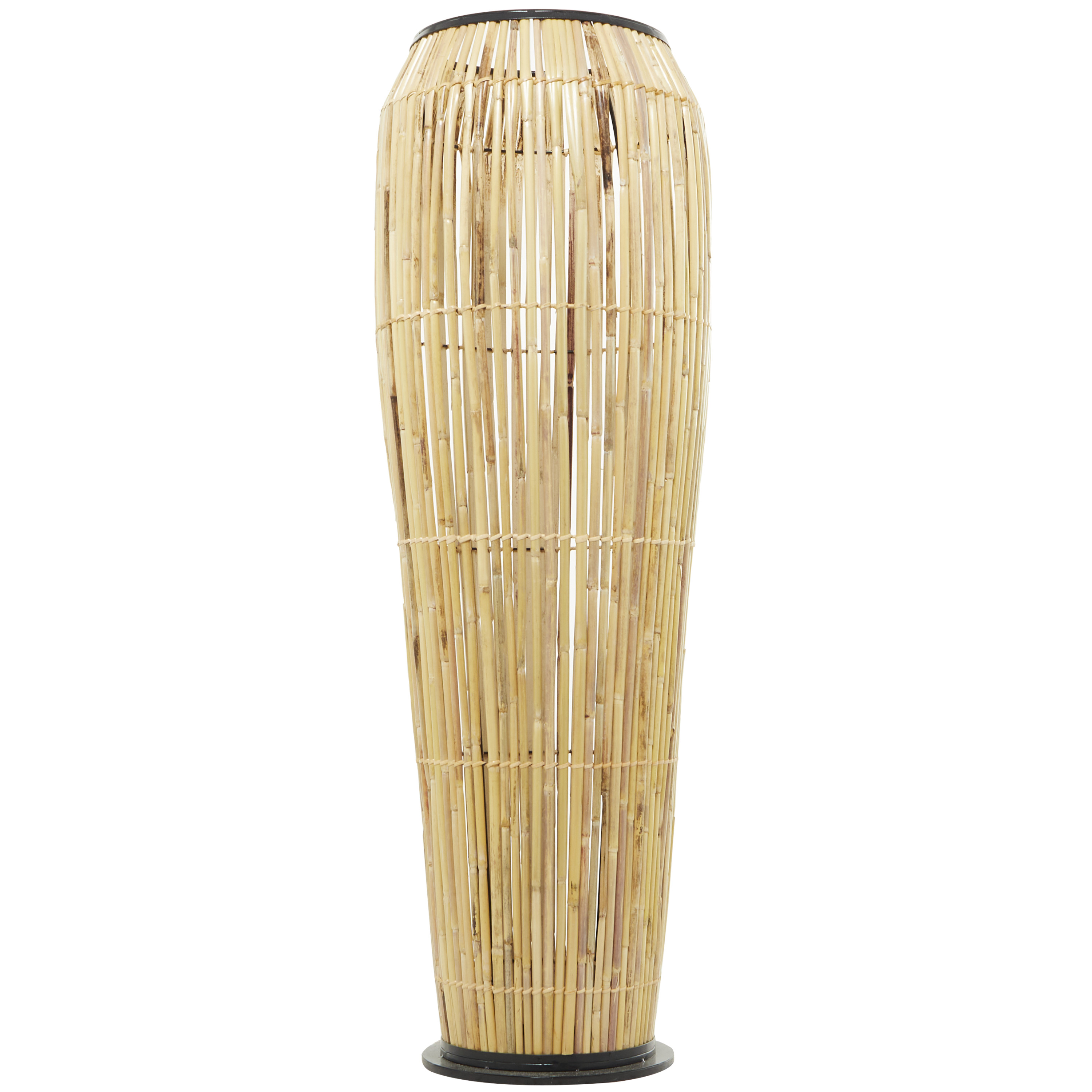 DecMode 47" Handmade Slatted Frame Light Brown Rattan Vase with Black Metal Accents
