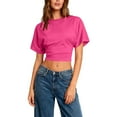 thumbnail image 5 of Womens Slimming Fit Basic Tops, Short Sleeve Shirts for Women Summer Casual Solid Color Slim Cropped Crewneck T-Shirts, 5 of 6