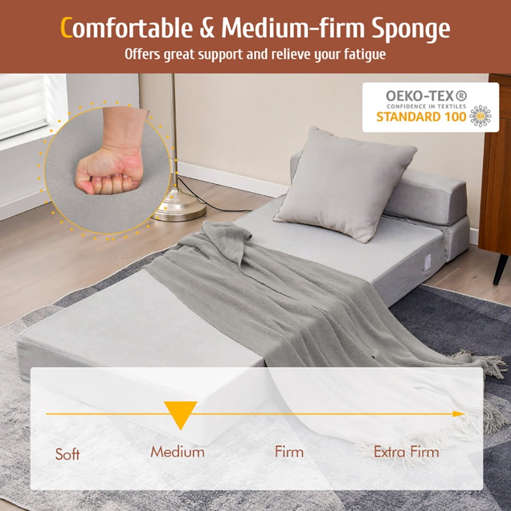 Finihen Convertible Sleeper Bed, Folding Sleeper Chair Sofa Bed, Tri-Fold Folding Chair, for Living Room, Bedroom, Apartment, Dorm, Gray Finihen Convertible Sleeper Bed, Folding Sleeper Chair Sofa Bed, Tri-Fold Folding Chair, for Living Room, Bedroom, Apartment, Dorm, Gray