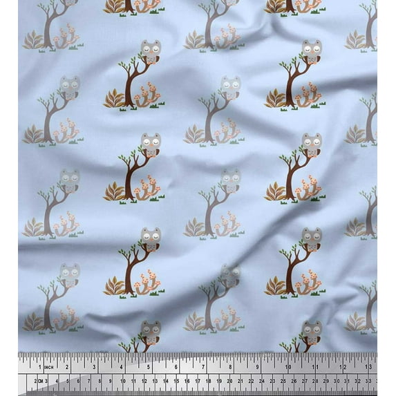 Soimoi Cotton Voile Fabric Tree,Mushroom & Owl Kids Fabric Prints by Yard 42 Inch Wide