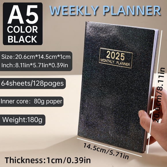 Xihbxyly Planificador 2025, Diseño Mensual y Semanal, Planificación Eficiente Durante Todo El Año, Diseño Compacto y Portátil, Elegante Opción de Regalo, Ideal para Profesionales y Estudiantes, Tamañ