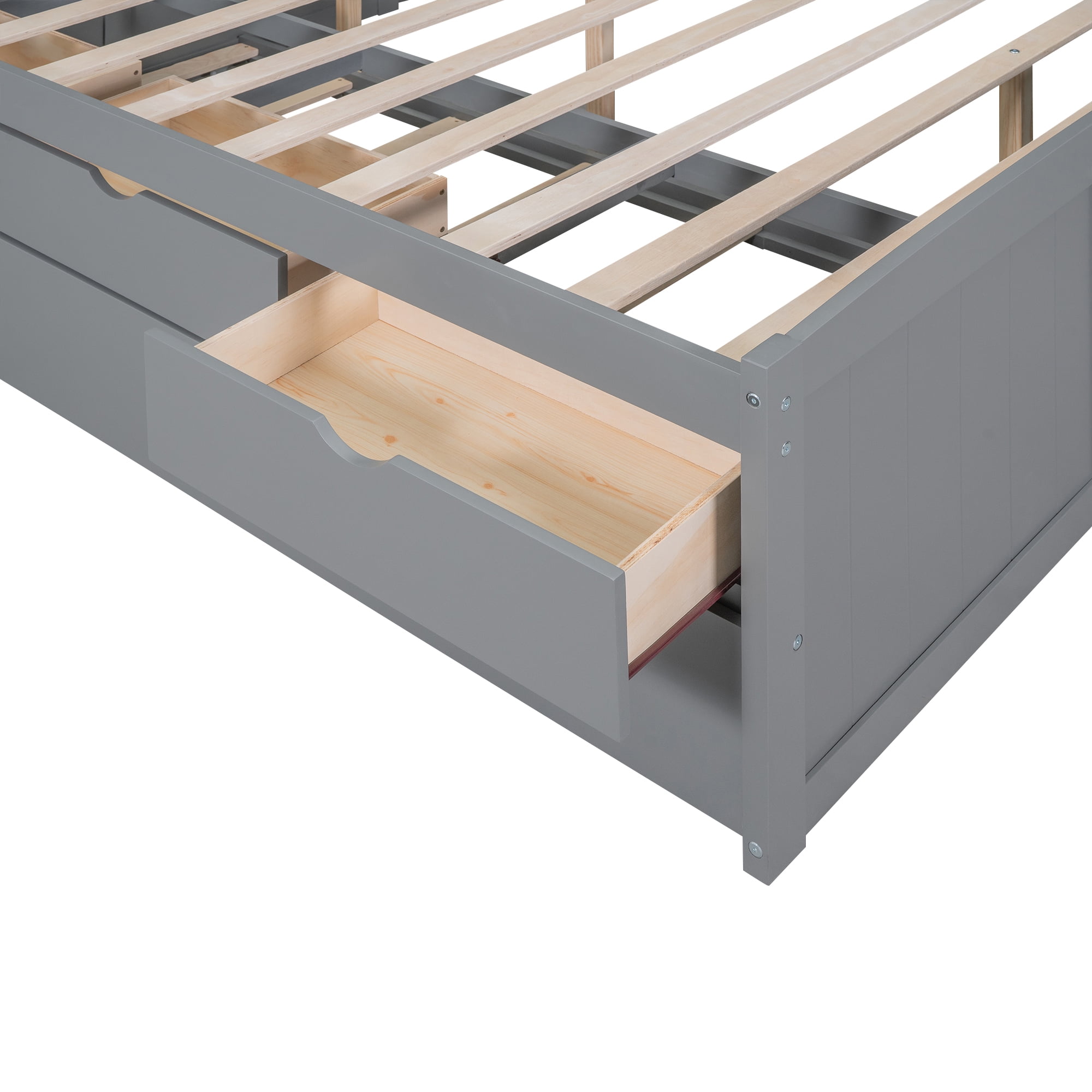 Euroco Wood Full Size Daybed with Trundle and Drawers, Wood Captain Platform Bed for Kids Teens, Light Gray