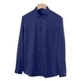 thumbnail image 2 of JUUYY Men's Four Side Silk Dress Shirt Casual Business Wedding Shirt Wrinkle-Free Button Collared Long Sleeve Shirts Navy M, 2 of 5