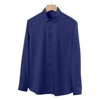 Zylanna Men's Formal Dress Shirts, Solid Long Sleeve Button Business Turn Down Collar Shirts Navy Size XL