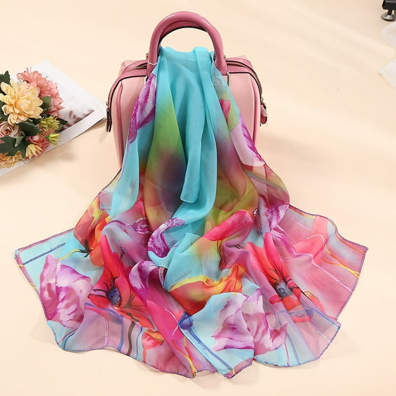 Multi-color Scarf Fashion Women Flower Print Long Soft Wrap Scarf Simulation Silk Shawl Scarves
