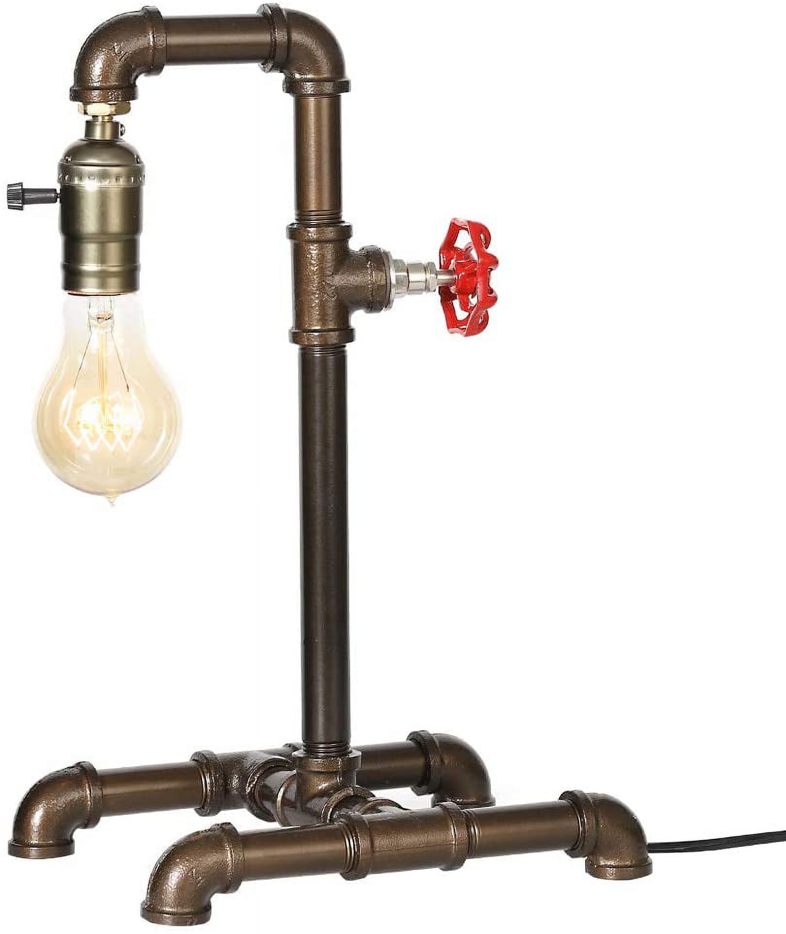 Retro Table Lamp, Industrial Steam Punk Lamp, Loft Style Rustic Bronze Metal Lighting, Pipe Desk Lamp - image 5 of 7