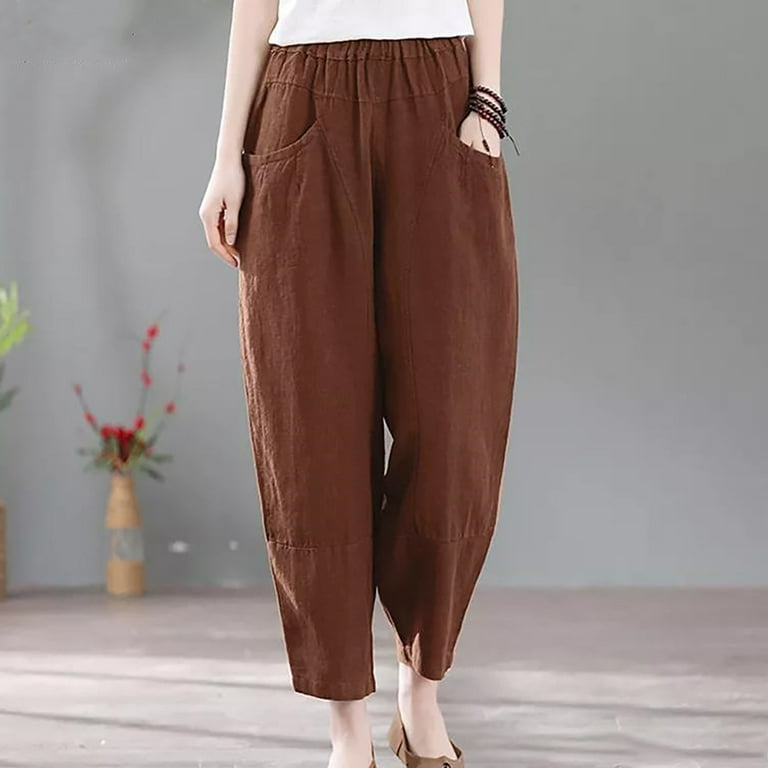YYDGH Cropped Lightweight Dressy Capris for Women Summer Plus Size Elastic  Loose Fit Casual Beach Capri Pants for Women Brown XL