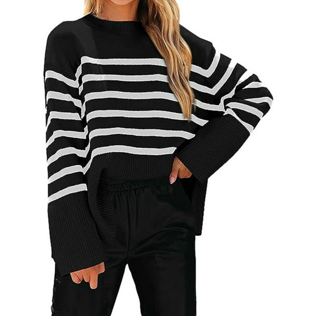 Gibobby SuéTer Para Mujeres Suéter holgado a de tamaño con mangas acampanadas para mujer para otoño e invierno(Negro,CH)
