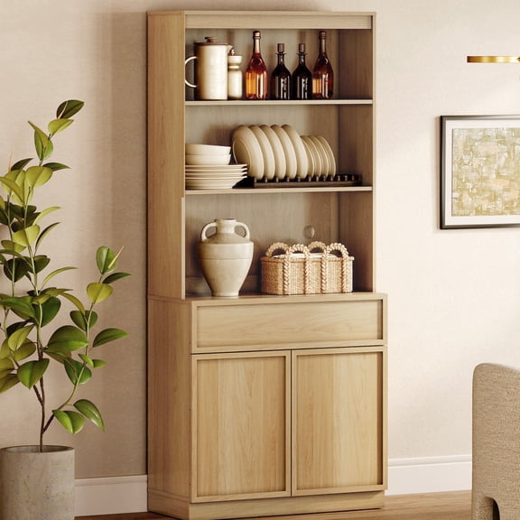 Modern Wood Sideboard Buffet with Doors, Drawers & Adjustable Shelves, 72" Tall Storage Cabinet for Dining Kitchen,Oak