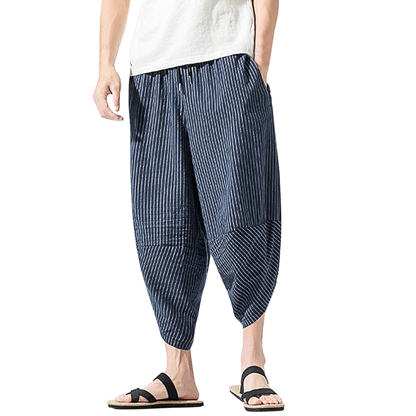 Pedort Mens Cotton Linen Pants Men's Relaxed Fit Cargo Big and Tall