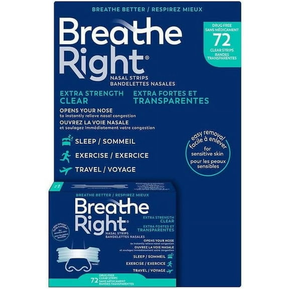 Breathe Right Extra Strength Clear Nasal Strips - 72 Strips [Healthcare]