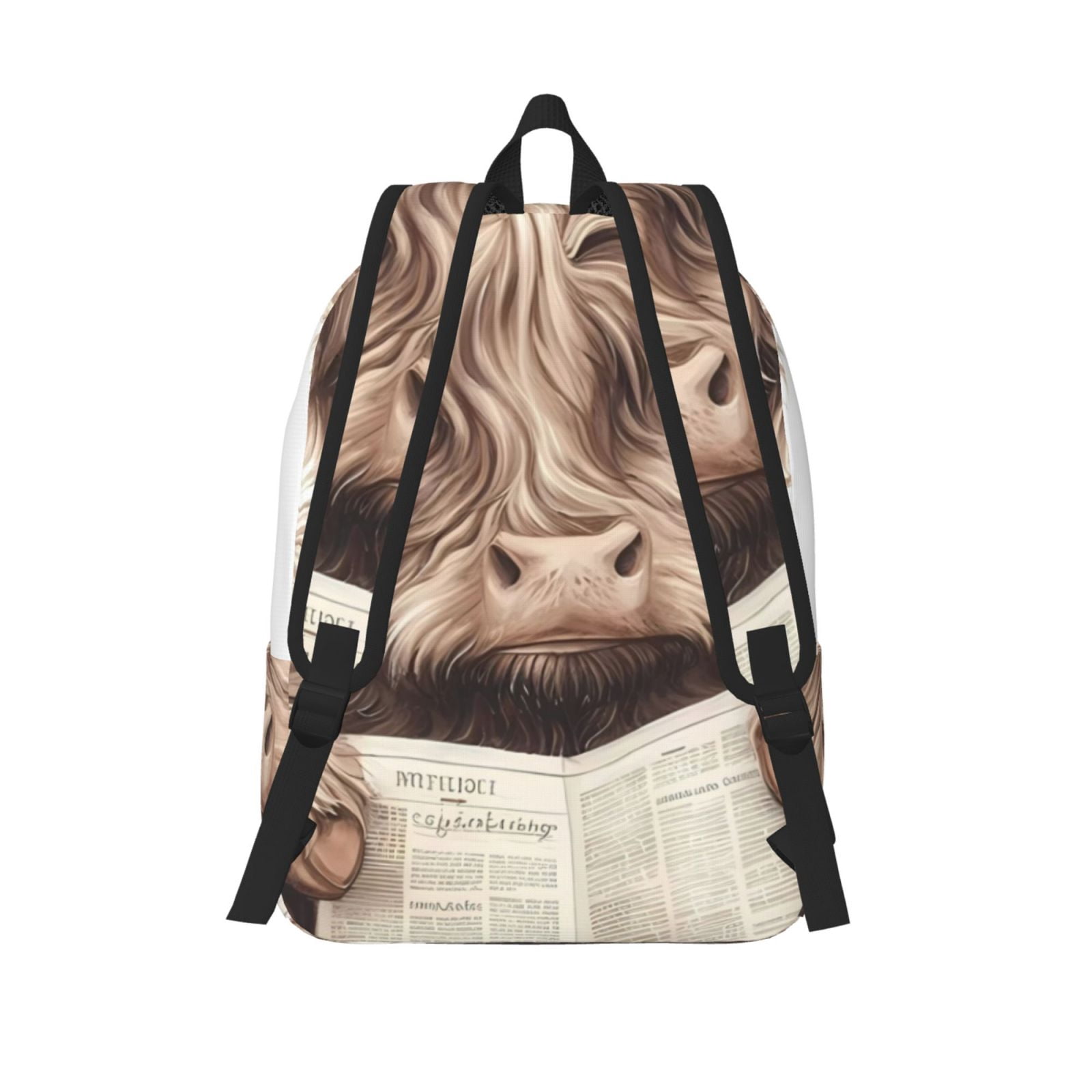 Picia Relaxed Cute Cow Reading Printed Canvas Daypack - Stylish and Durable Vintage Compact Backpack - Class, Work, Travel, or Laptop Bookbag,Organized Compartments-Small