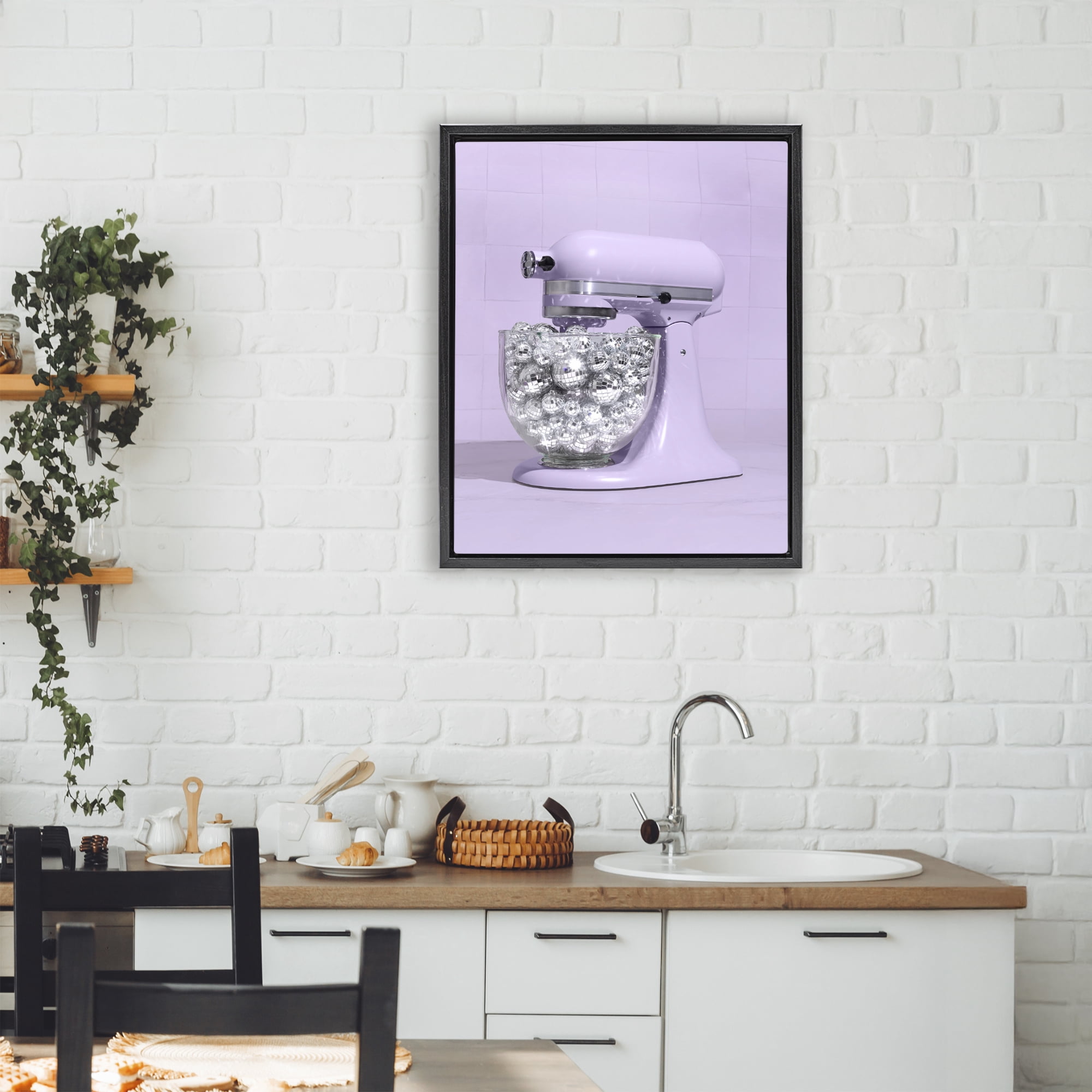 Stupell Industries Disco Kitchen Mixer over Purple Black Framed Floater Canvas Wall Art, design by LISH Creative