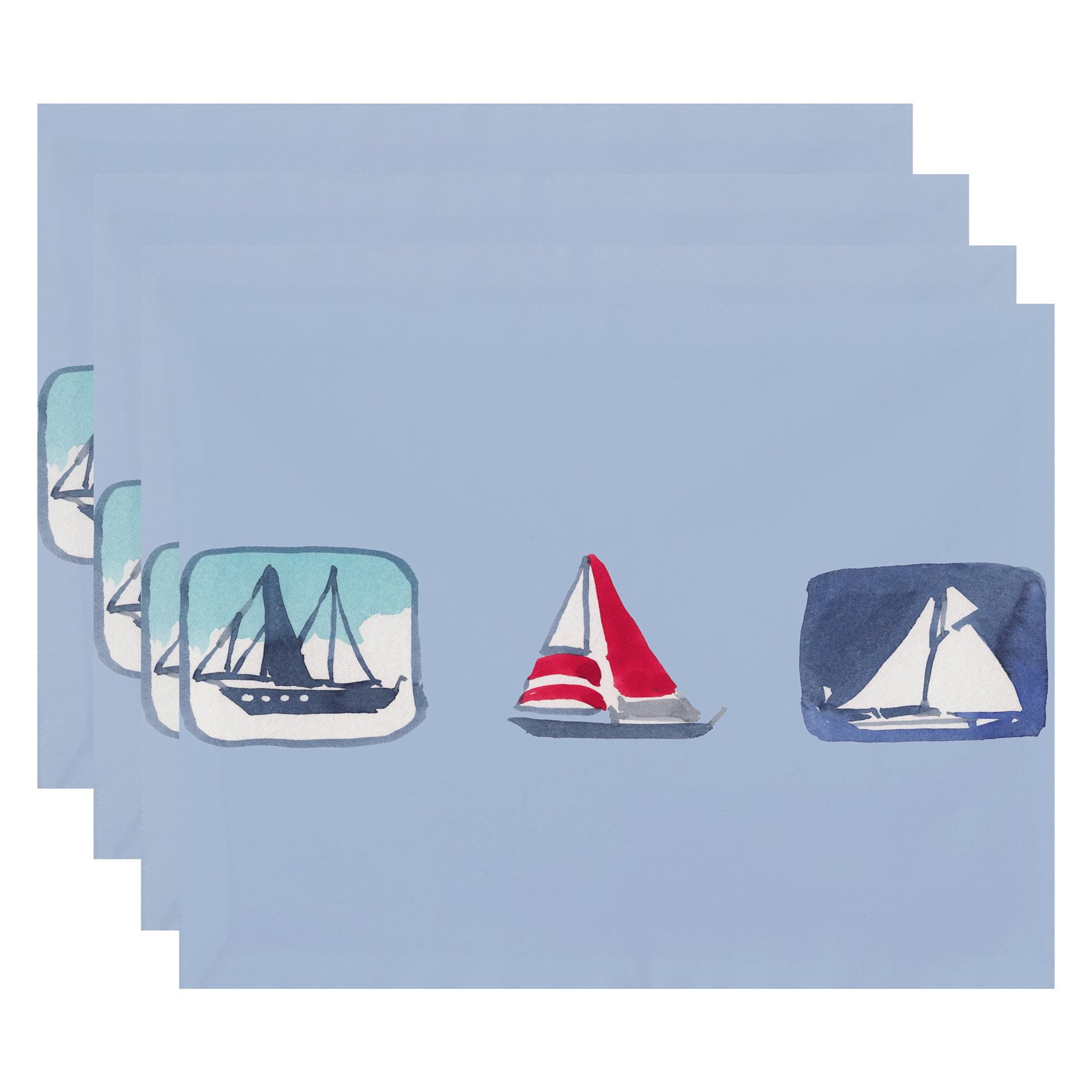 Simply Daisy, 18 x 14 Inch, Boat Trio, Geometric Print Placemat (Set of 4), Navy Blue
