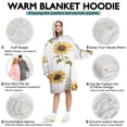 thumbnail image 5 of White Daisy Green Leaf Sunflower Pattern Wearable Oversized Blanket,Wearable Blanket Hoodie for Adults,Cozy Hooded Blankets with Super Pockets,Super Warm Fuzzy Pullover for Women & Men, 5 of 6