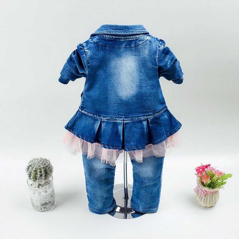 Peacolate Spring Autumn Infant Baby Girl Denim Clothing Sets 3 pcs Long Sleeve T-Shirt Denim Jacket and Jeans Trousers Pants,Pink,6-12Months